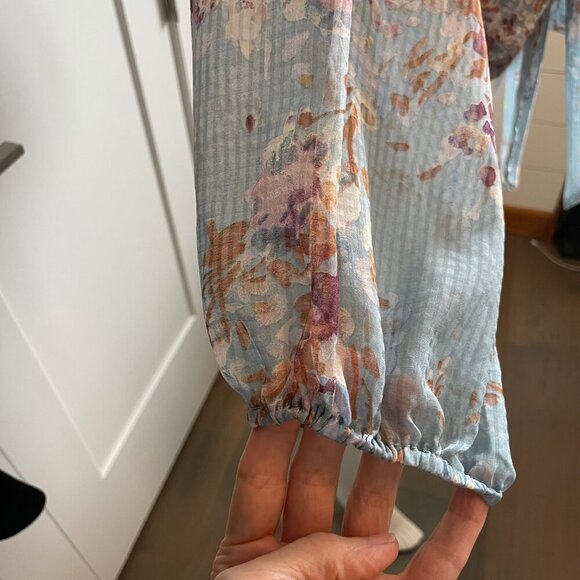 Lovestitch LS Sheer Tunic Length Open Front Tie Floral Kimono Style Top Blue S - Picture 5 of 11